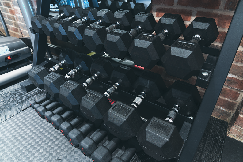 An assortment of different weights in the Saint Muay Thai Gym